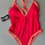 Beach Joy NWT One piece swimsuit neon coral and peach size small Photo 0