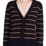 Vince Women's Breton Stripe Cardigan Sweater Coastal/Vicuna S Photo 0