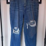 American Eagle  Distressed Mom Straight Blue Jeans SZ 16R Photo 0