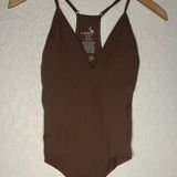Free People Intimately  Brown Ribbed Bodysuit Medium Large Boho Indie Minimalist Photo 0