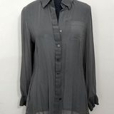 Coldwater Creek EUC M gray semi-sheer silk long sleeved top. Mixed material back Photo 0