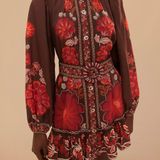 Farm Rio Gigi Tapestry Ruffle Mini Dress, Size S Photo 0