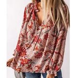 Boutique  Lindy Split Neck Floral Blouse Size Large NWOT Photo 0