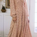 In Loom Floral Smocked Button Dress Photo 0