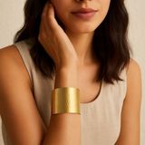 None Wide Hammered Gold Tone Metal Cuff Bracelet Statement Jewelry Photo 0