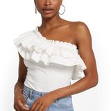 Jealous Tomato White Ruffle Bodysuit Photo 0