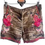 Johnny Was  Burken Linen Floral embroidered camo shorts XS Photo 0