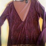 Amethyst NY & comp. Shear mesh top with beaded work  low V-neck Photo 0