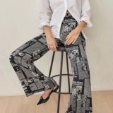 Reformation Sorrenti Wide Leg Newspaper Print Zine Preppy Chic Pants 4 Photo 0
