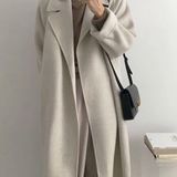 Wool coat long Heather Gray womens belted collar jacket Photo 0