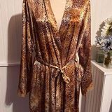 Delicates Animal Print Satin Lace Wrap Robe With Belt Photo 0