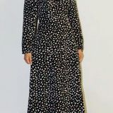 & Other Stories & Other Stories Black Print Puff Long Sleeve Midi Dress Photo 0