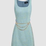 Cider Tweed Belted Sleeveless Short Dress Photo 0
