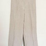 J.Jill Linen Blend Wide Leg Cropped Stripe Pants Tan Beige Lagenlook Size 6 Photo 0