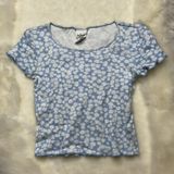 destined Blue Floral Cropped Tee Shirt Photo 0