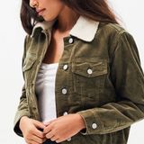 Addie Olive soft corduroy Jacket with Sherpa Size Large Photo 0