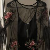 Skies Are Blue Black Embroidered Sheer Top  Photo 0