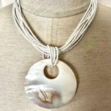 White abalone seed bead pendant necklace Photo 0