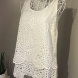 CAbi frolic top white eyelet layered tank size XS lace bohemian style Photo 0