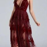 VICI  Red Lace Sheer Maxi Dress Photo 0
