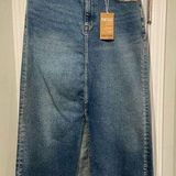 Kensie Size 4 Vintage Luxe The High Rise Midi Skirt Front Slit Denim Jean Photo 0