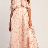 Lulus Blush Pink Floral Print Dress Size L Photo 0