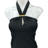 Mango MNG Black Ribbed Knit Halter Neck Backless Open Back Crop Tank Top Size S Photo 0