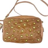 Badgley Mischka Studded Pebbled Leather Crossbody Purse Bag Brown Photo 0