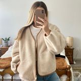 EXPRESS Sherpa Jacket Suede Zip Up Photo 0
