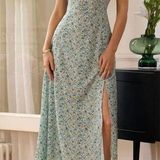 Rihoas Square Neck Floral Slit Maxi Dress Green Size M Photo 0