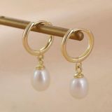 White Pearl Dangle Drop Earrings for Women Gold Photo 0