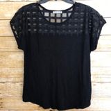 Carol Rose Black Top With Lace Lattice Neck/Yoke Photo 0