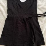 Princess Polly Mini Black Linen Self-Tie Wrap Dress Photo 0
