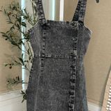 Divided Women's Washed Black Denim Button Front Mini Overall Dress, XS Photo 0