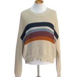 Elan  Striped Crop Sweater Beige Size M Neutral Coastal Cozy Minimalist Casual Photo 0