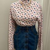 Krass&co VTG 90s G.H. Bass & . Cottage Floral Small Print Long Sleeve Turtleneck Top Photo 0