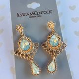 Jessica McClintock Earrings gold blue moonstone dangle Photo 0