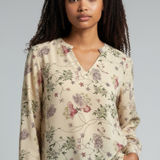 Orvis  Womens Beige Silk Floral Print Long Sleeve V Neck Blouse Top Photo 0