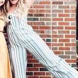 Striped Bell bottom Jumpsuit Blue Size L Photo 0