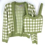 Lalavon Coordinated Set Checkered Crop Knit Sweater Set Green White Size Small Photo 0