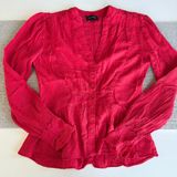 Vintage Majorelle Red Lace Corset Style Long Sleeve Fitted Tie Back Top Sz Small Photo 0