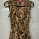 Sunny Leigh  Women's Cheetah Print Ruffle Sleeveless Sheer Blouse Shirt Top Sz S Photo 0