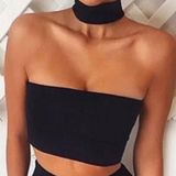 Honey Punch Black Ribbed Tube Top - Crop Top with Choker Photo 0