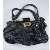 Bill Blass  Black Distress Leather Large Bag‎ Ruffle Studded Photo 0