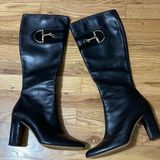 Gucci Black Leather Heeled Boots with Horsebit Detail Photo 0