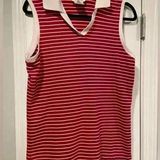 Talbots Women’s Sleeveless Red White Stripe Cotton Collared Polo Size Large Photo 0