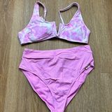California Waves  Pink Tie Dye High Waisted Bikini Matching Set Large Photo 0