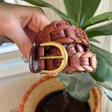 Perry Ellis VTG  Genuine Cognac Leather Braided Belt with Gold Hardware Photo 0