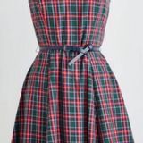 Modcloth x Sunny Girl Green Red Plaid Cap Sleeve Sweetheart Dress Christmas Winter Small Photo 0