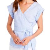 Vineyard Vines Linen Wrap Top Women's Small Blue Stripes Beach Nautical Summer Photo 0